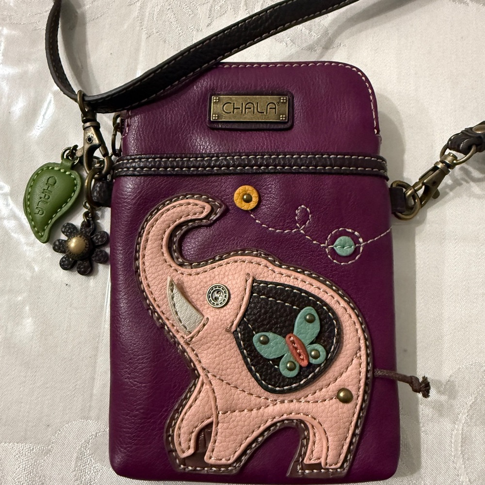 Chala Purple and Pink Elephant Crossbody Phone Bag